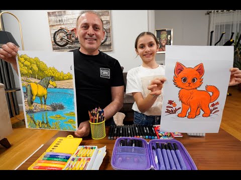 Babam İle 4 Renk Boyama Challenge | 4 Marker Challenge