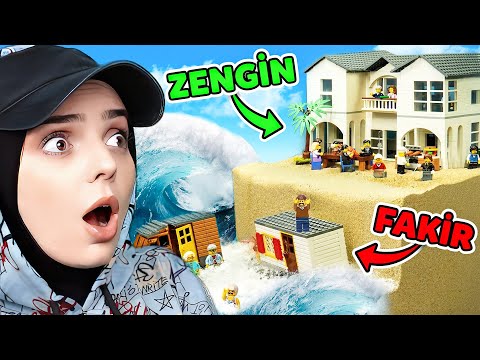 ZENGİN VS FAKİR LEGO! DEV TSUNAMİ EVLERİ YUTUYOR! 😱🌊