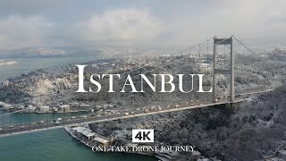 Istanbul in 4K – Magical Snowy Bosphorus Bridge at Sunrise | One-Take Drone Journey